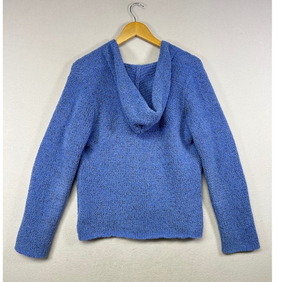 Sigrid Olsen Blue Textured Knit Hooded Cardigan Button Front Women's Size M - Picture 2 of 8